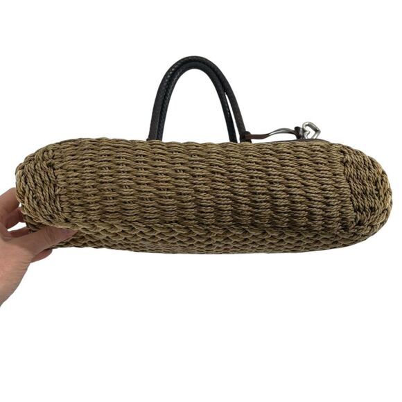 Brighton Rita Woven Macrame Jute Straw Leather Tote‎ Bag Animal Print Lining - Picture 5 of 14